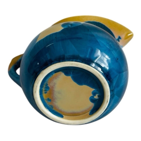 Crystalline Glaze Art Pottery Blue Yellow Small Pitcher Collectible Home Decor - Picture 5 of 5